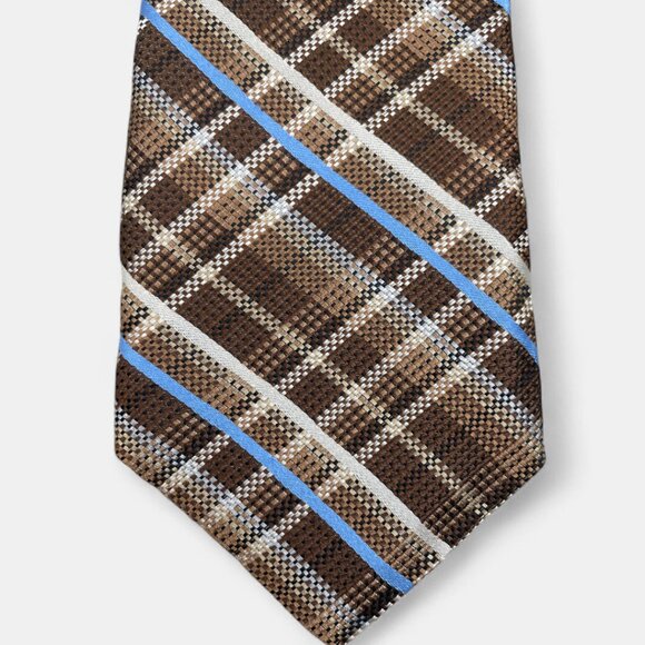 Daniel Cremieux Tartan Plaid Check Silk Tie Office Wedding Formal Brown Blue - Picture 3 of 8